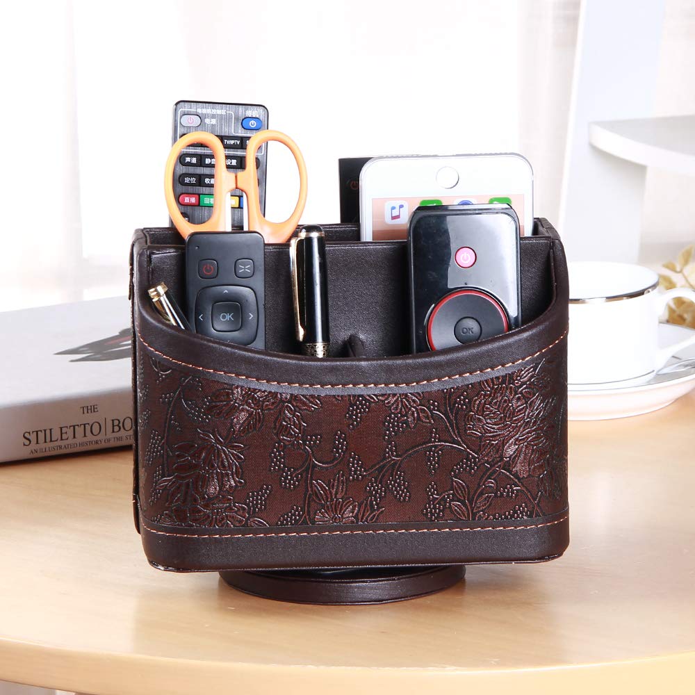 PU Leather 360° Rotatable Remote Control Holder,Nightstand TV Remote Caddy