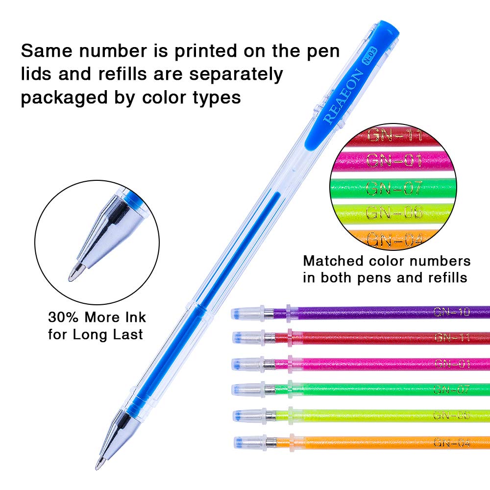 Gel Pens, Reaeon 200 Pack Pen with Case for Adult Coloring Books, 100 Color Markers Plus 100