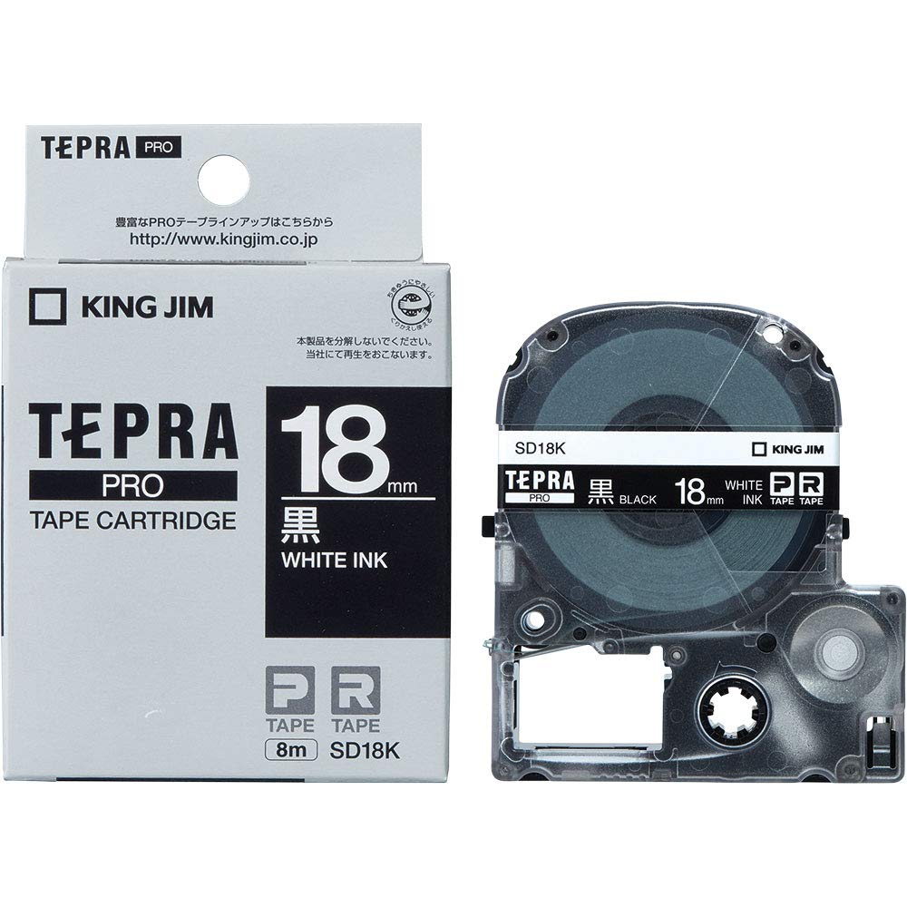 King Jim SD18K Tepra PRO Tape Cartridge, Color Label (Vivit), 0.7 inches (18 mm), Black Label/White