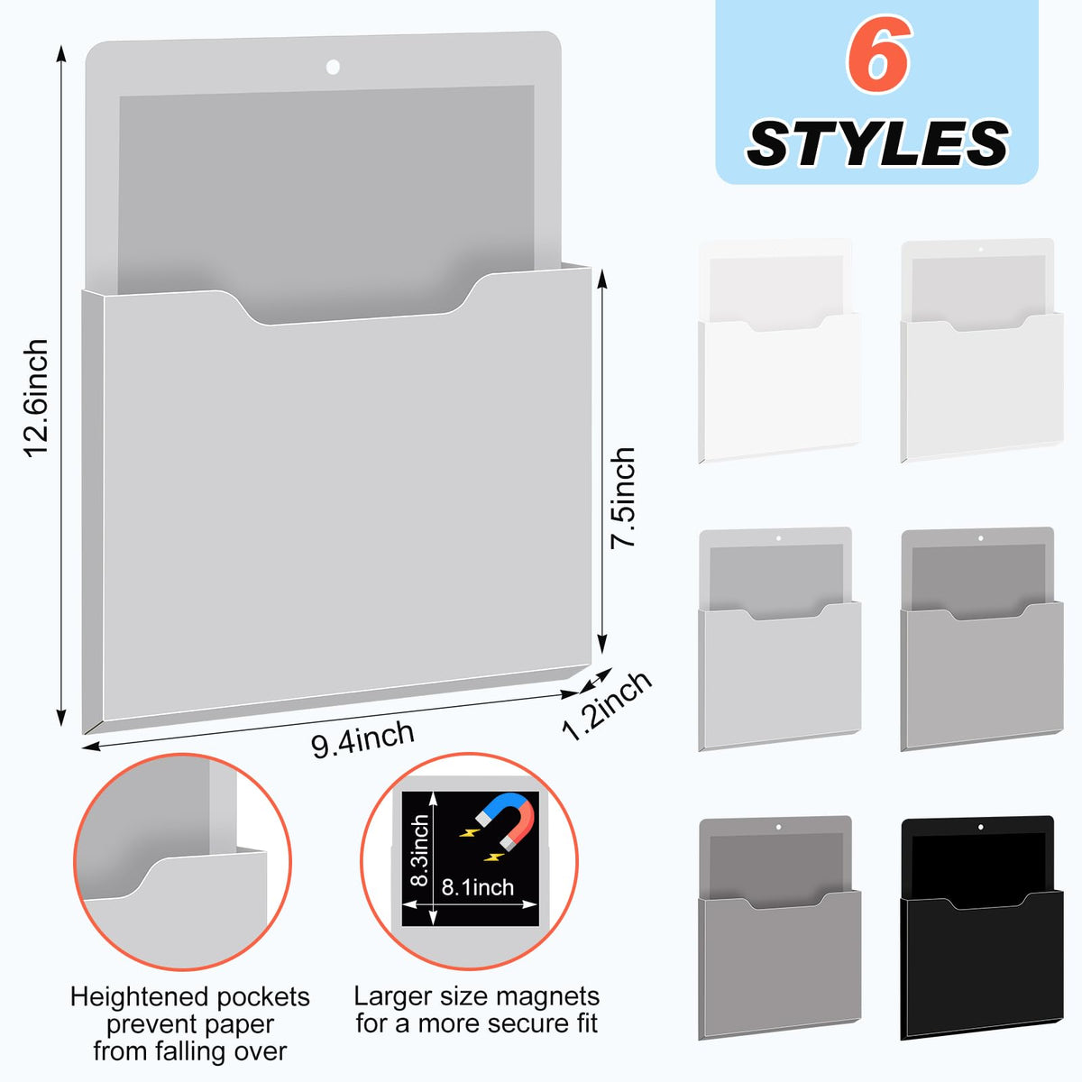 Fuutreo Magnetic Wall File Holder,6pcs,Achromatic Colors,Vertical-large