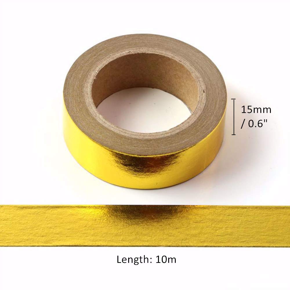 6 Rolls Solid Yellow Gold Foil Washi Tape Set 15mm x 10m Length Gilding Stamping Paper Adhesive