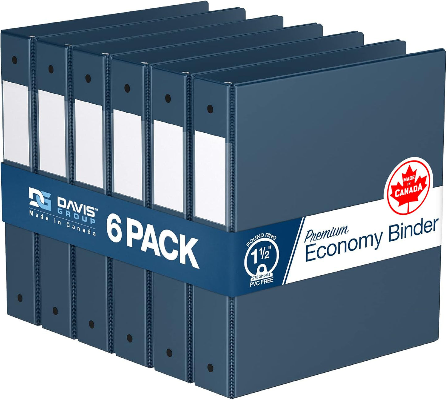 Premium Economy 3-Ring Binder, Spine Label, 1.5" Round Rings, Navy Blue 6Pk