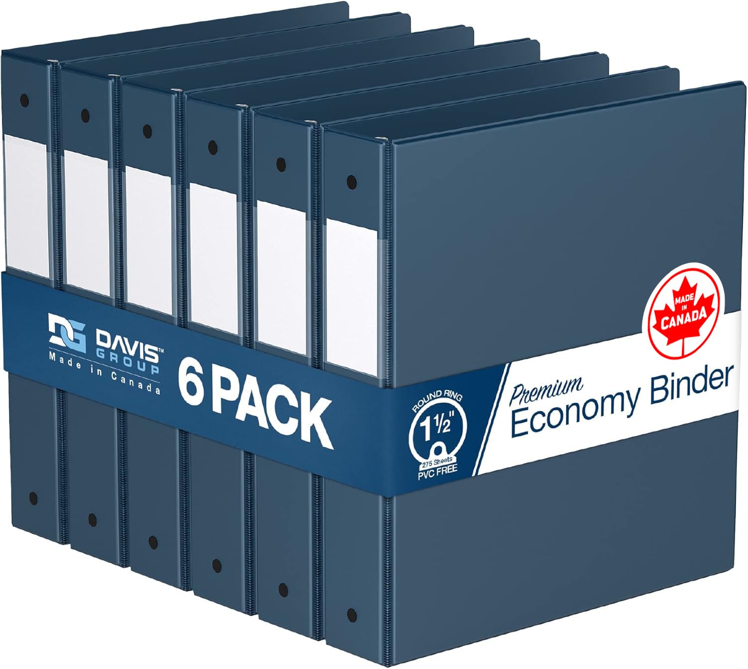 Premium Economy 3-Ring Binder, Spine Label, 1.5" Round Rings, Navy Blue 6Pk