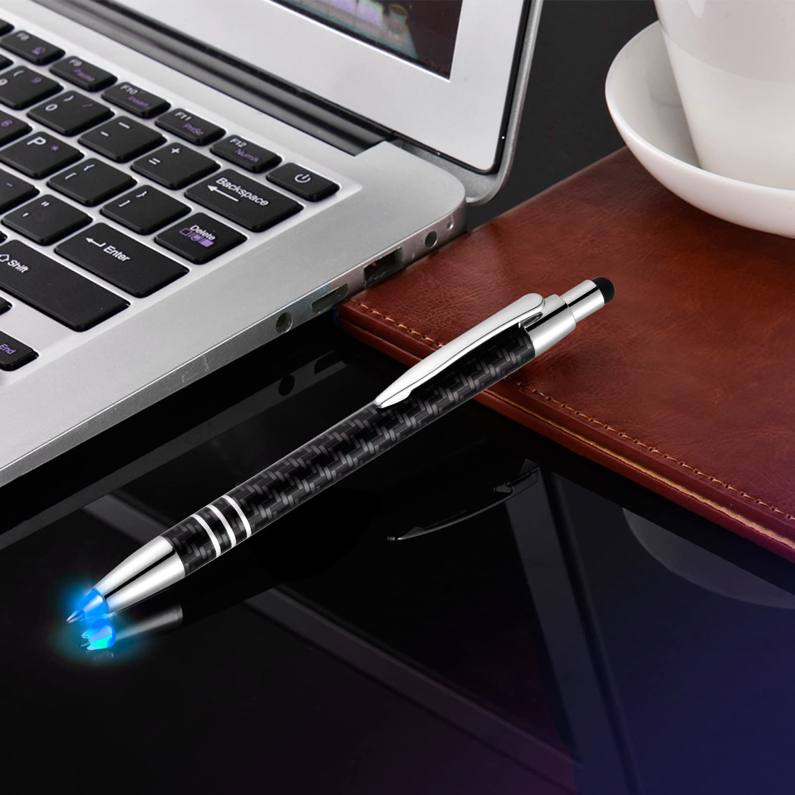 Glovion Lighted Tip Pen With Stylus 3-in-1 - LED Penlight Ballpoint Pen for Writing in the Dark
