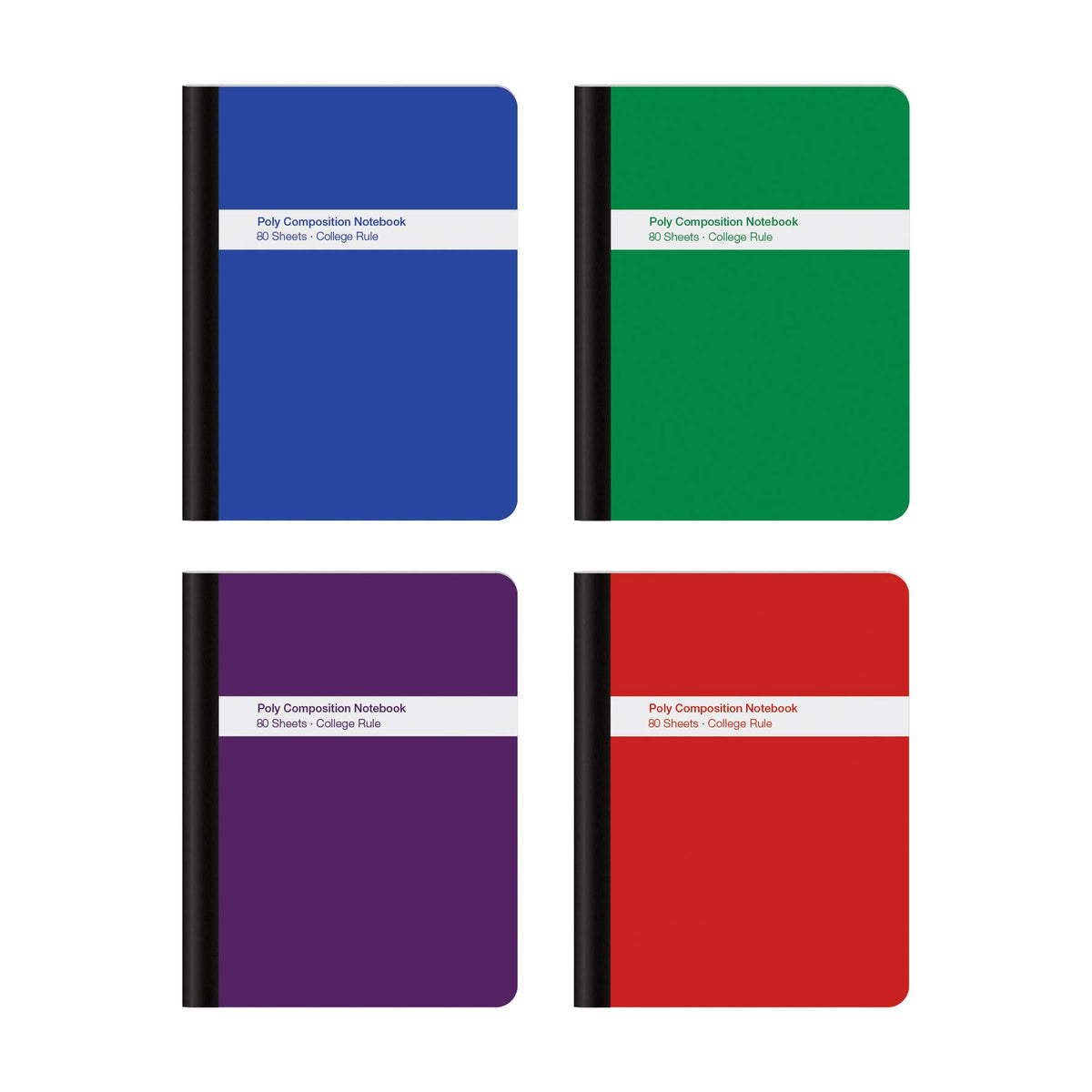 Oxford Poly Composition Notebook 4 Pack, College Ruled Paper, 9-3/4 x 7-1/2 Inches, 80 Sheets