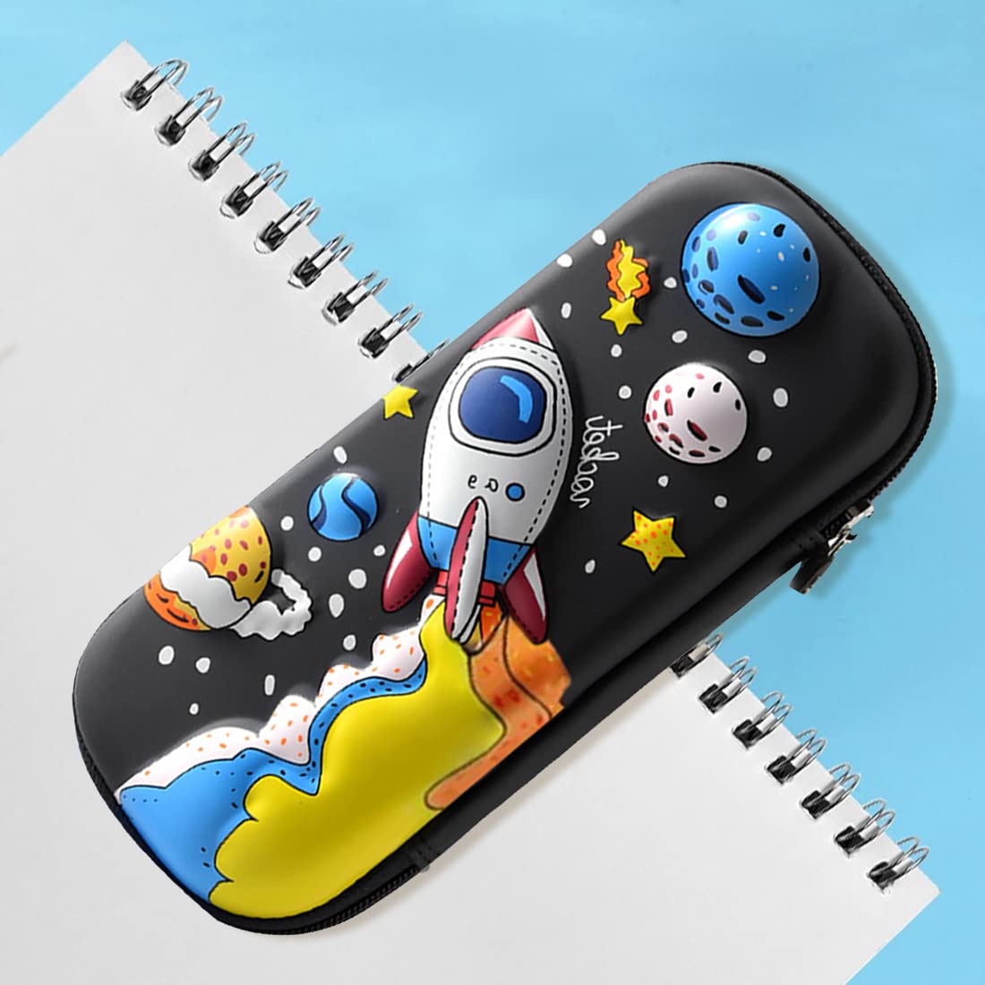MCWTH Pencil Case for Kids Boys 3D Space Ship Large Capacity Waterproof Pencil Box with