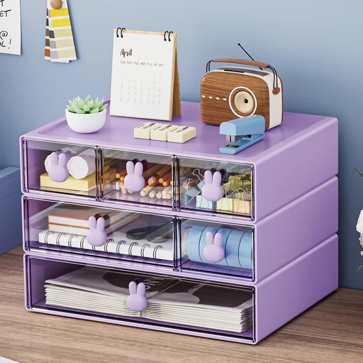 Marbrasse Desk Organizer with 6 Drawers, 3 Tier Stackable Storage Drawers Plastic Makeup Storage