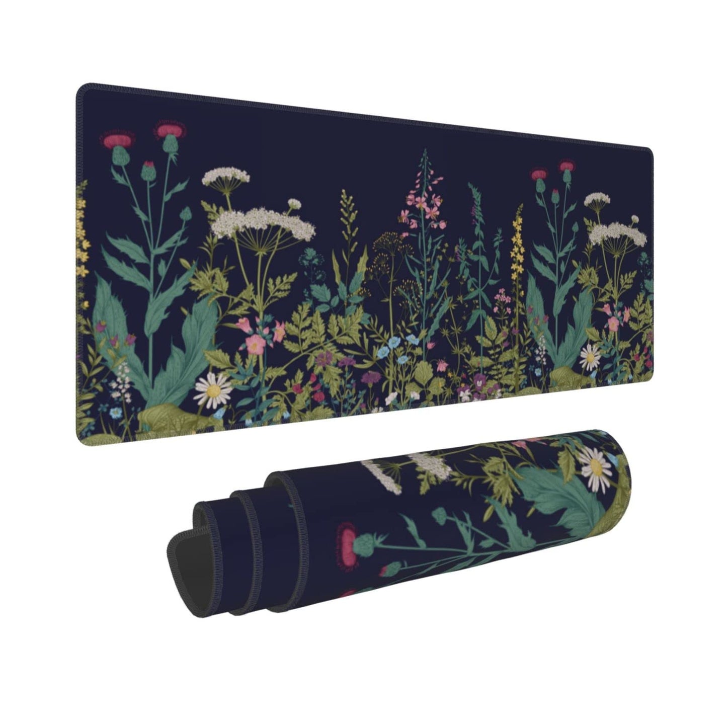 Flower Extended Gaming Mouse Pad Abstract Black Desk Mat 31.5x11.8 Inch Floral Texture Non-Slip