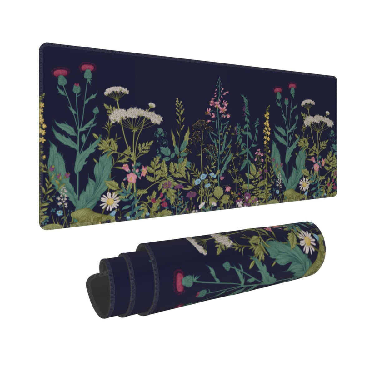 Flower Extended Gaming Mouse Pad Abstract Black Desk Mat 31.5x11.8 Inch Floral Texture Non-Slip