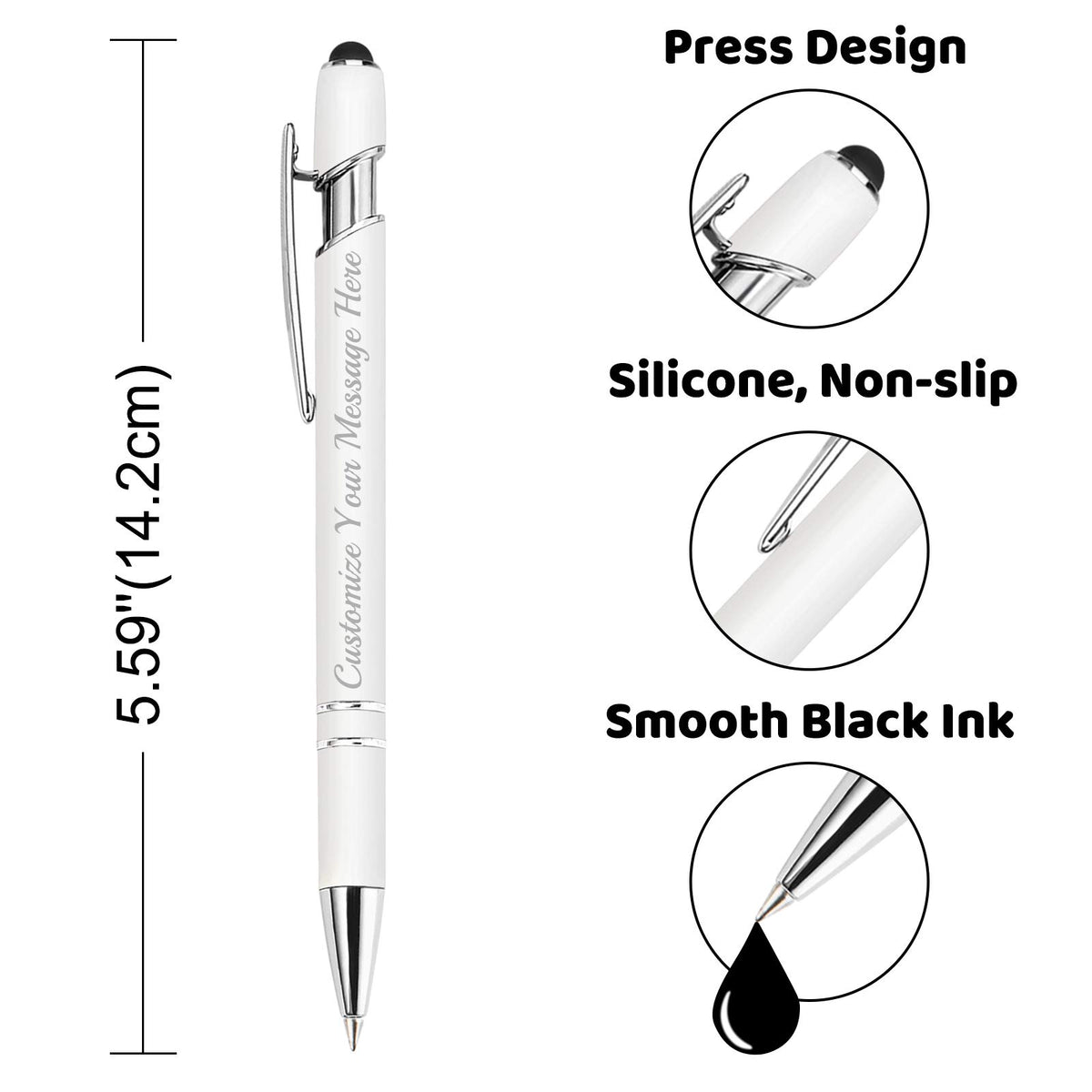 GIFTSDIY Personalized Pens with Stylus,Custom Engraving Ballpoint Pens,Imprinted with Your Logo or