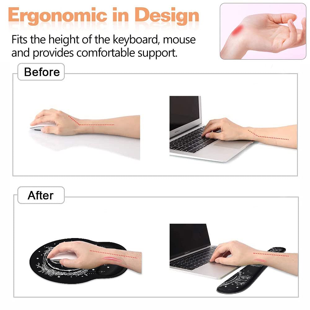 Keyboard Wrist Rest and Mouse Pad Wrist Support Set, Non-Slip PU Base, Easy Typing and Relieve