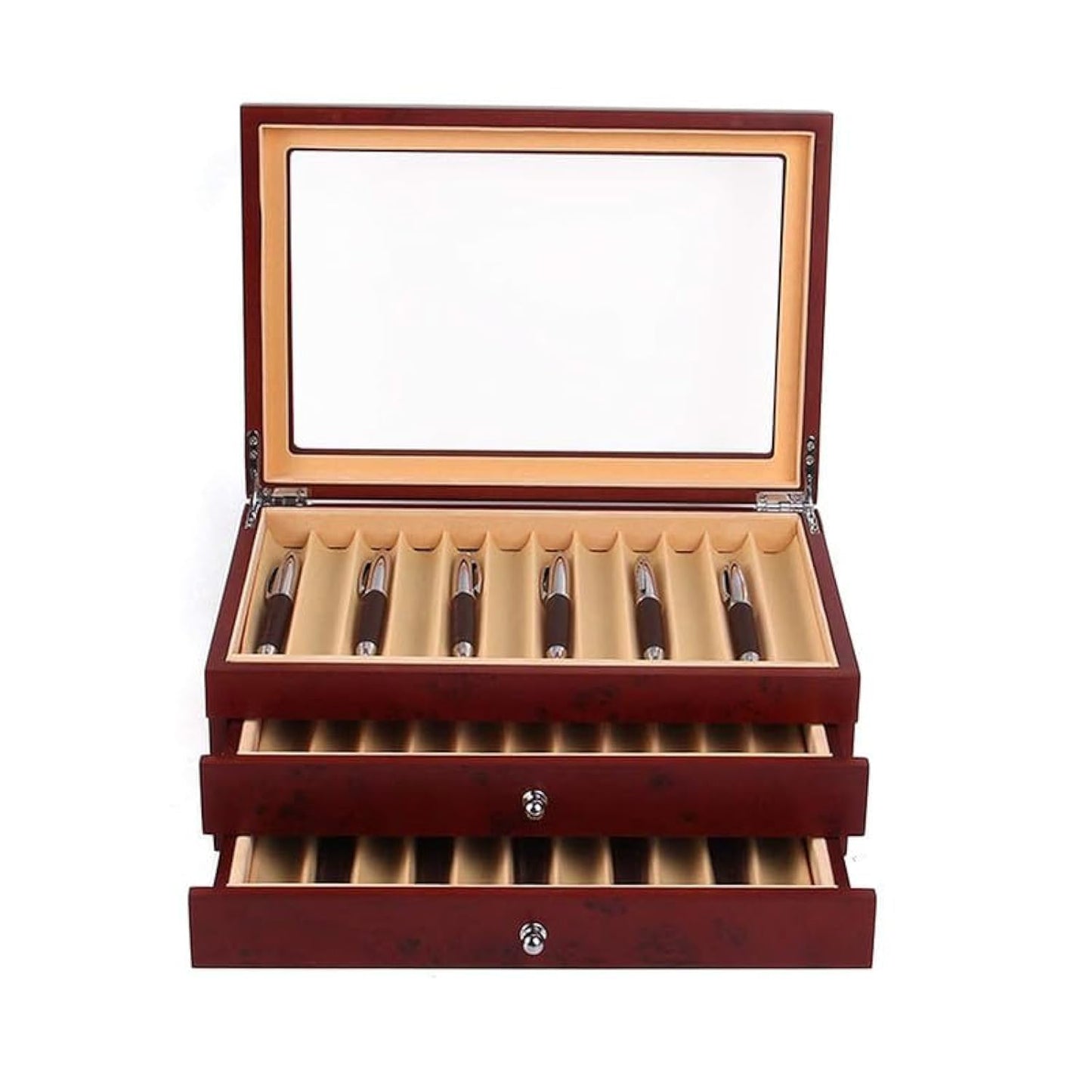 3 Layer Wood Pen Display Box 34 Pen Organizer Box,Pen Display Case Storage and Fountain Pen