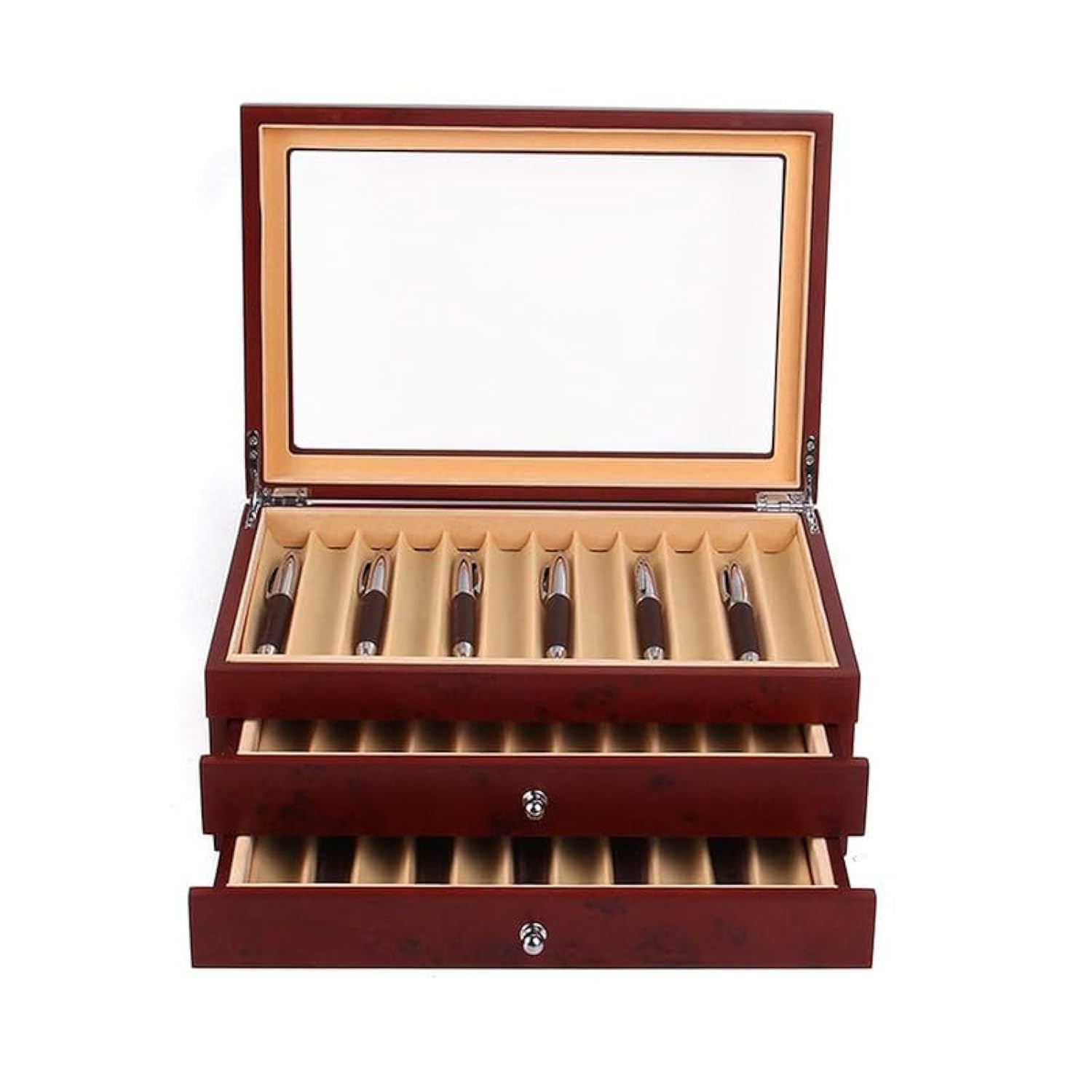 3 Layer Wood Pen Display Box 34 Pen Organizer Box,Pen Display Case Storage and Fountain Pen
