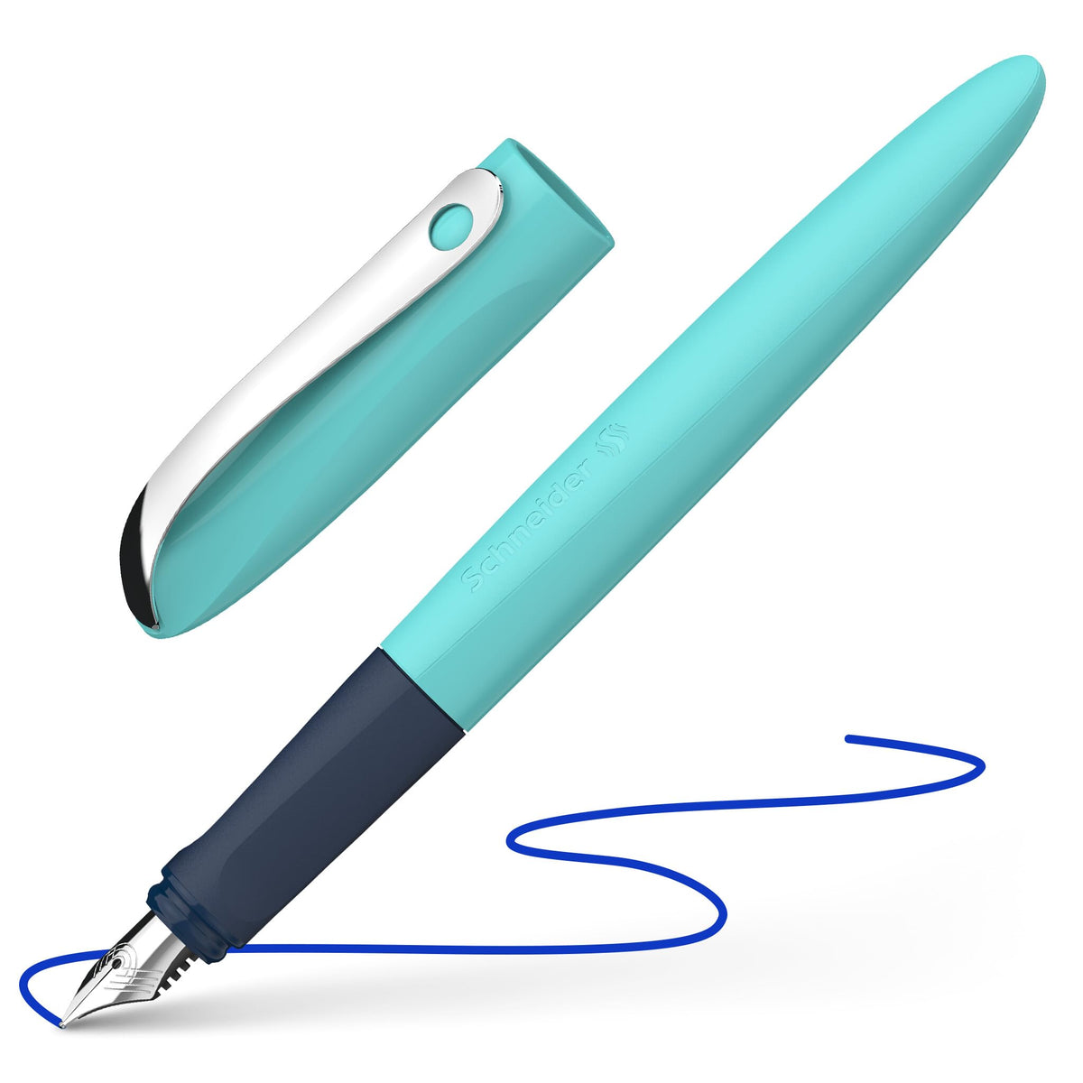 Schneider 162132 Wavy Fountain Pen (for Right and Left-Handed Users, with Beginner Nib) Turquoise