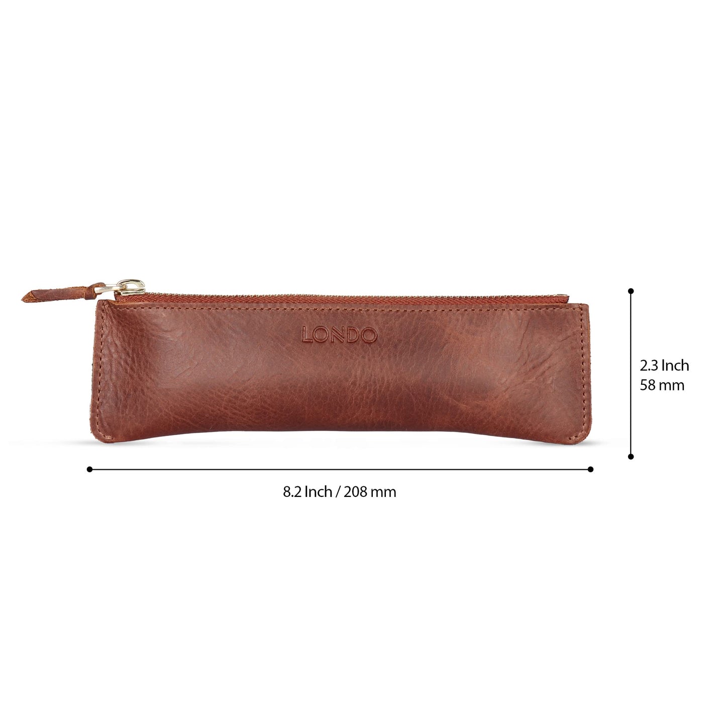 Londo Zippered Genuine Cowhide Leather Pen & Pencil Case — Slim Fountain Pen Holder, Pencil Pouch
