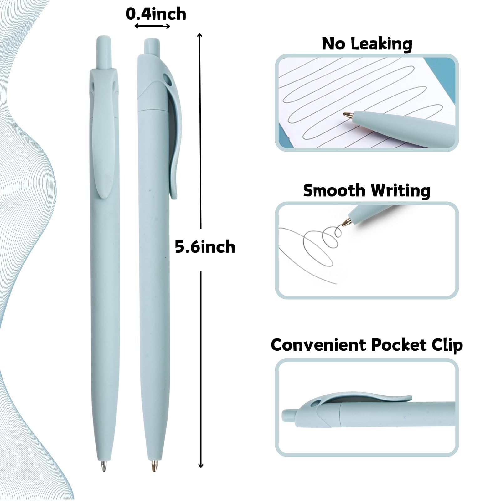 Wiaziert BallPoint Pens, 100 Pack (BLACK Ink),Bulk Pens, Mint Blue Barrel,Click Pens for Office