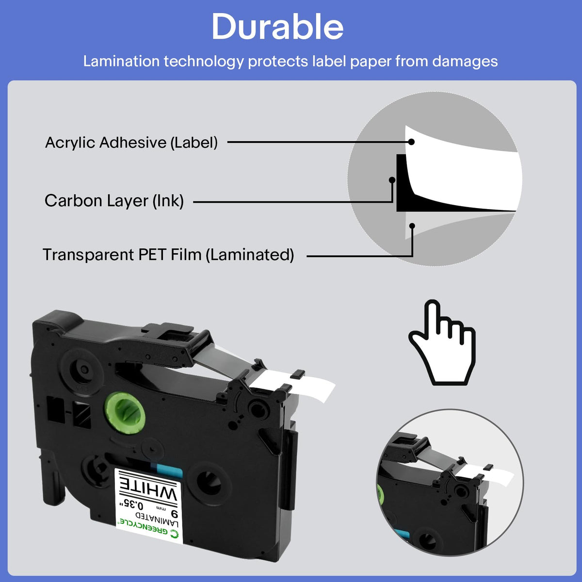 GREENCYCLE TZ-221 9mm 0.35 Laminated White Tape Compatible for Brother P-Touch Label Maker TZ221