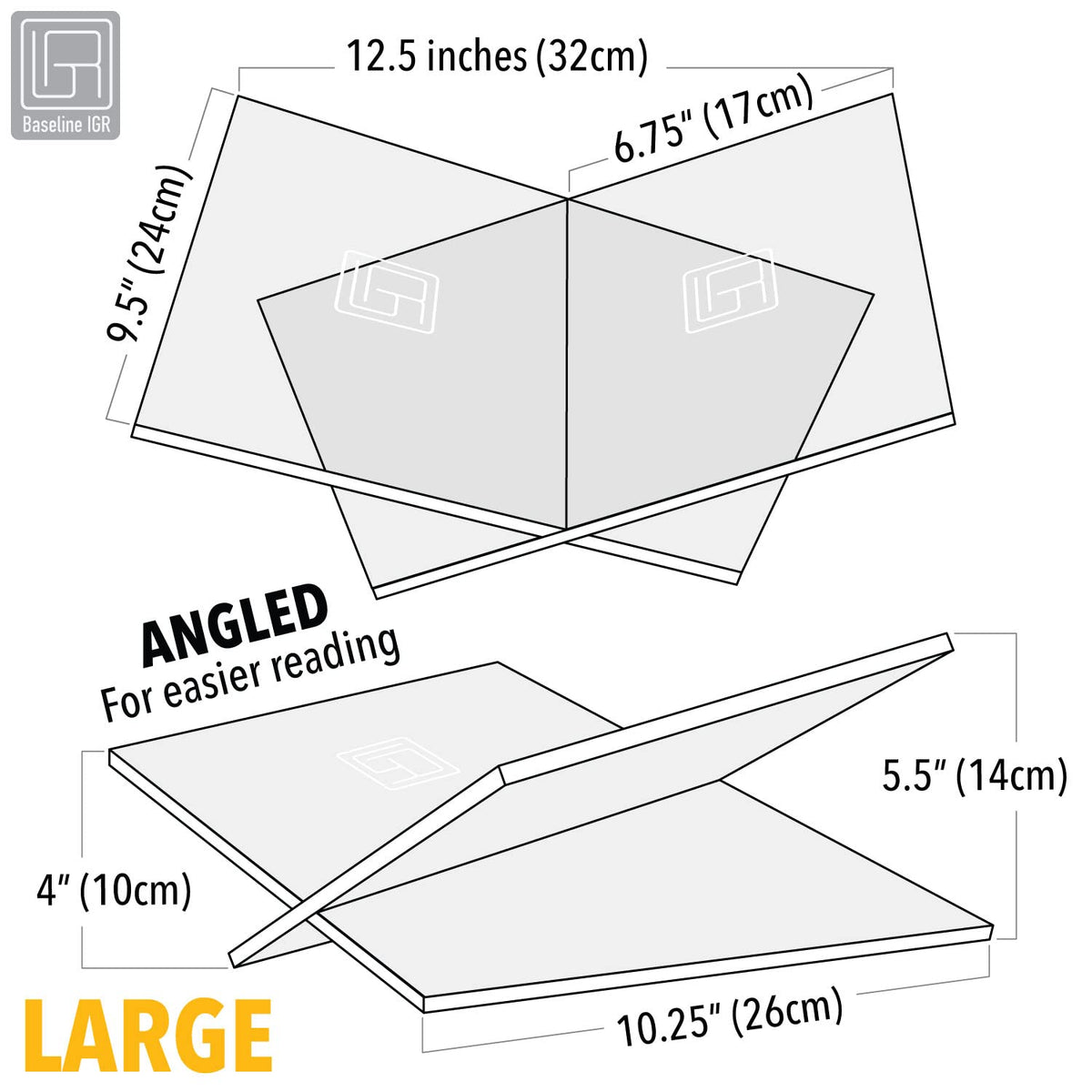 Baseline IGR Large Clear Acrylic Book Stand, 12.5" x 9.5" x 5.5”, Acrylic Book Holder, Open