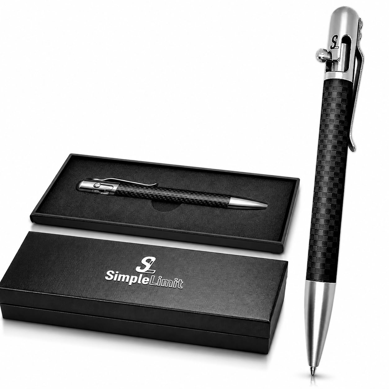 SL Simple Limit Carbon Fiber Bolt Action Pen with Gift Box & Premium Metal Retractable Ballpoint