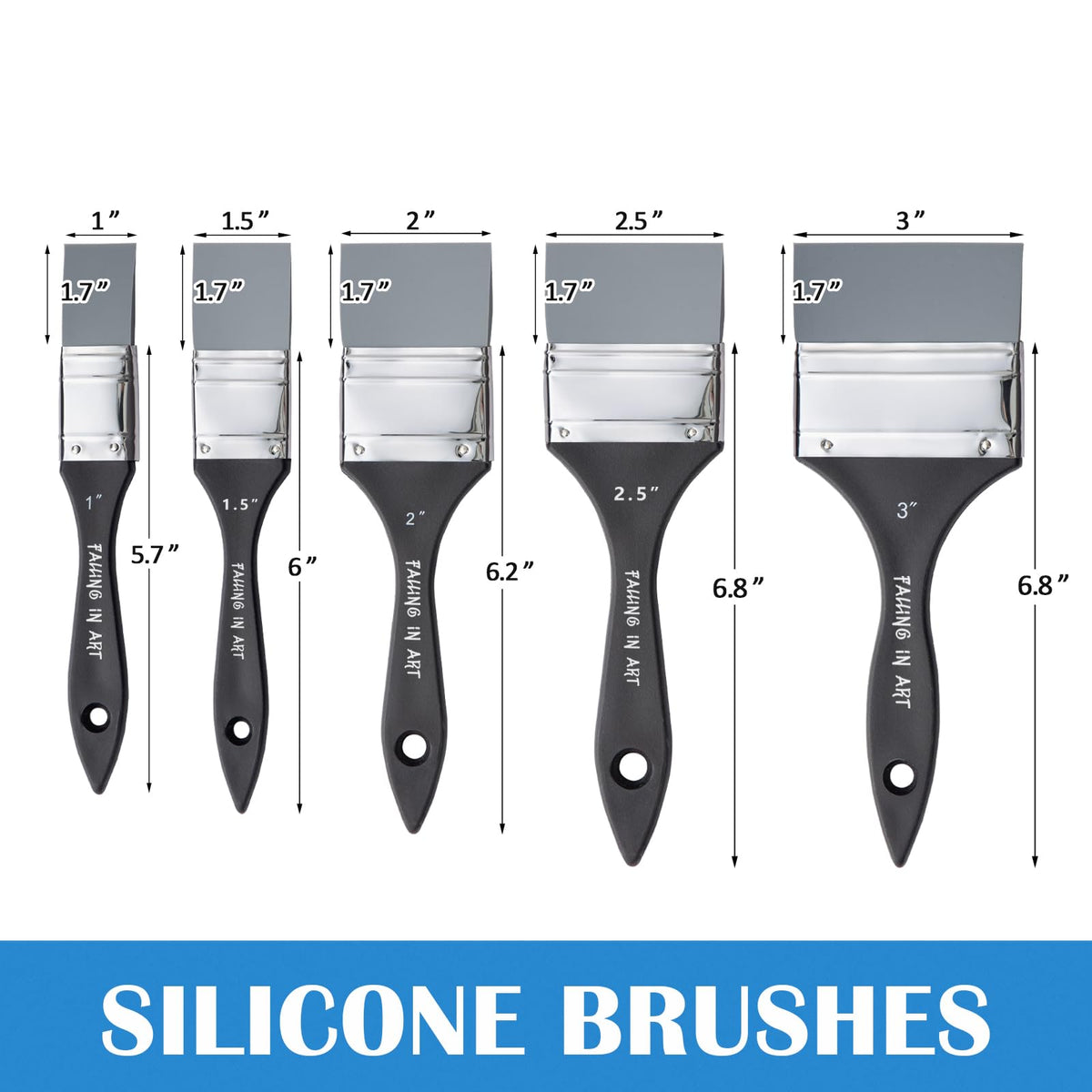 Falling in Art 5Pcs Silicone Paint Brush Set, Flat Shaped Painting Tool