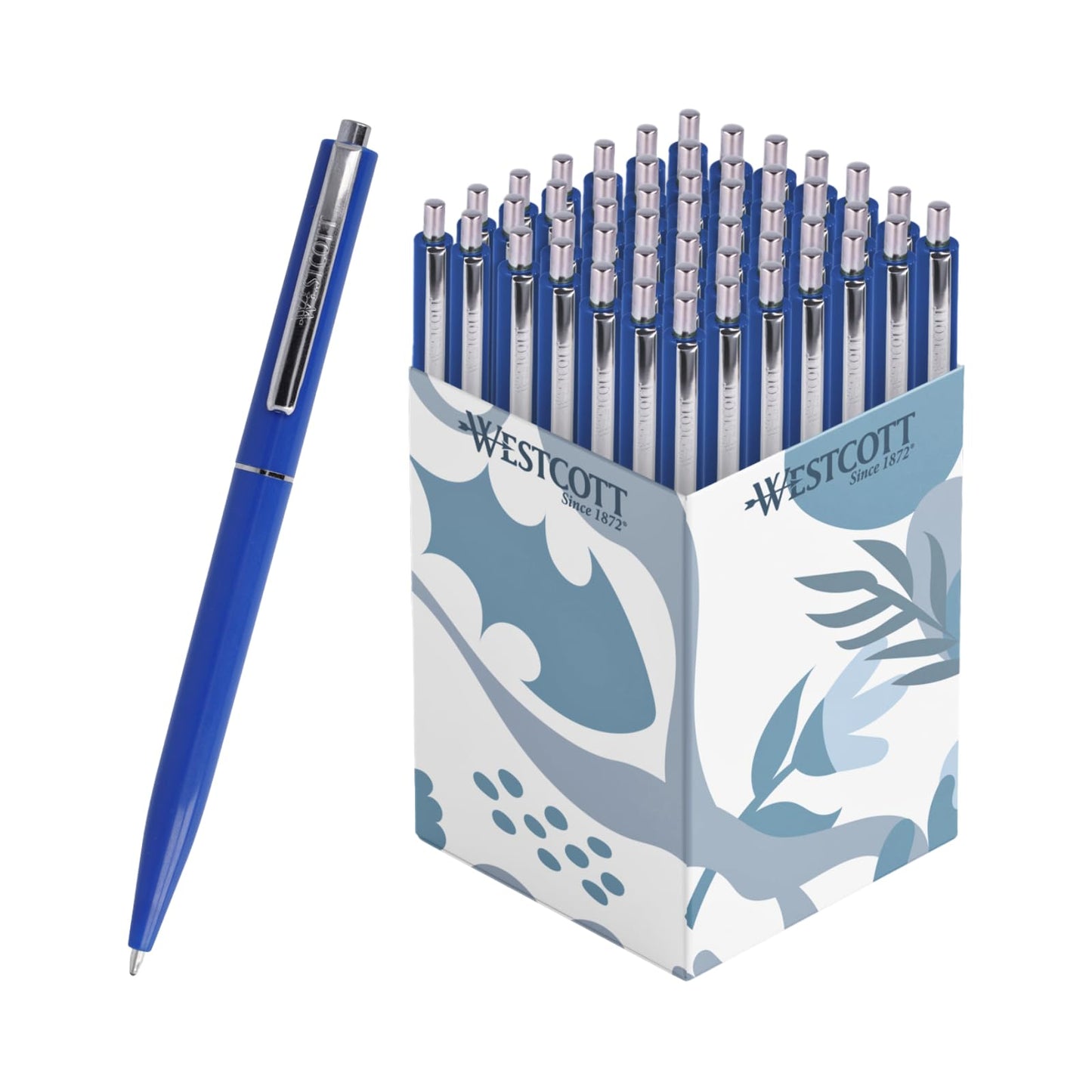 Westcott ballpoint pen ALLTIME blue 50 pieces | Retractable biro pens with blue ink | Line width M