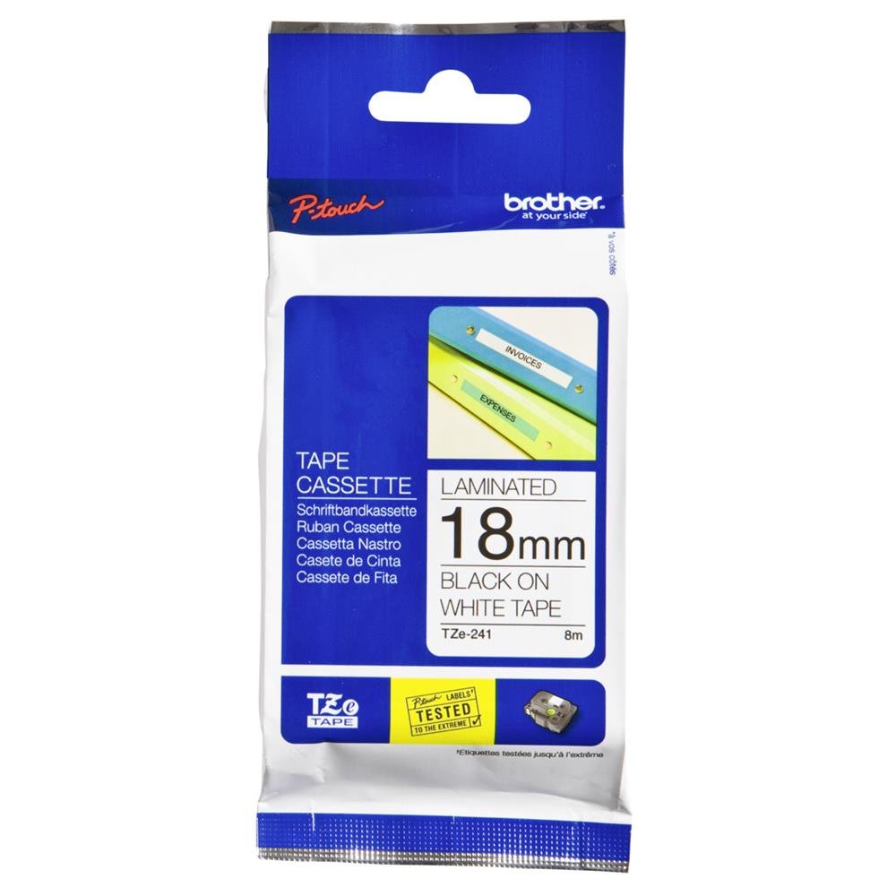 Brother TZ241 3/4in Labeling Tape (26.2ft, Black on White)