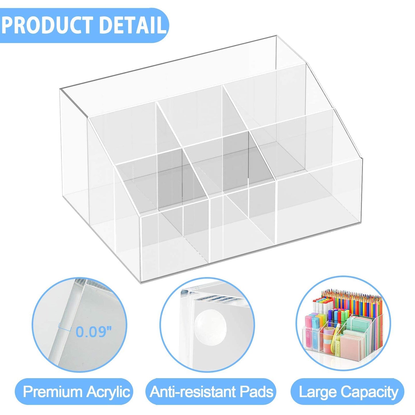 VITVITI Acrylic Desk Organizer, 7 Compartments Clear Pen Pencil Holder