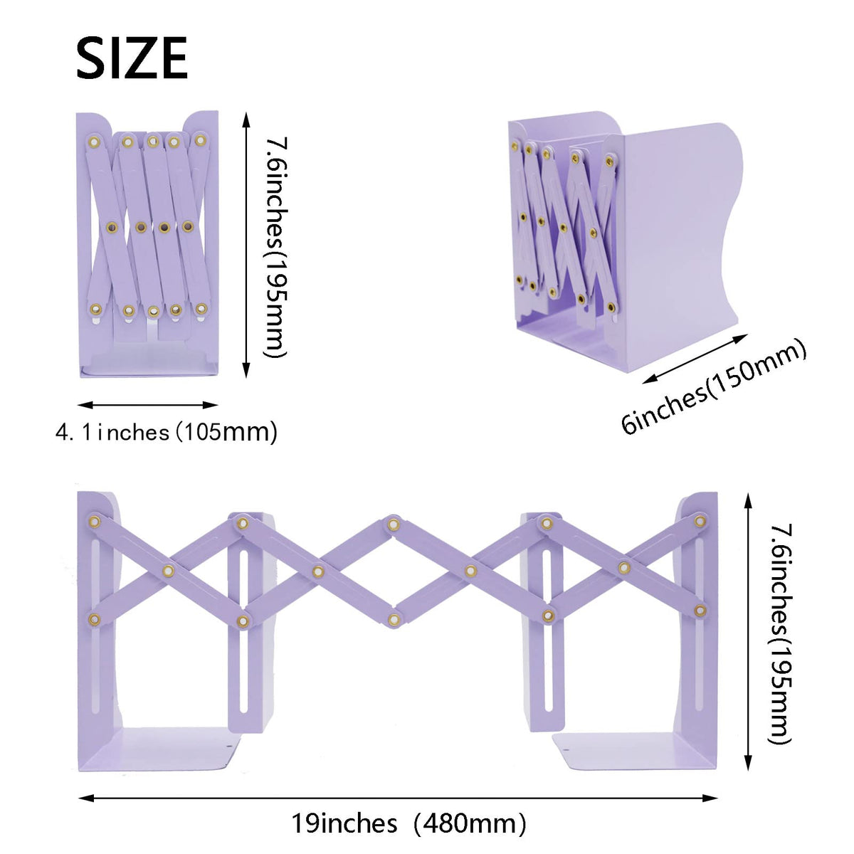 Zyners Adjustable Metal Bookends Heavy Duty for Shelves, 2 Dividers, Anti-Slip Design Expandable