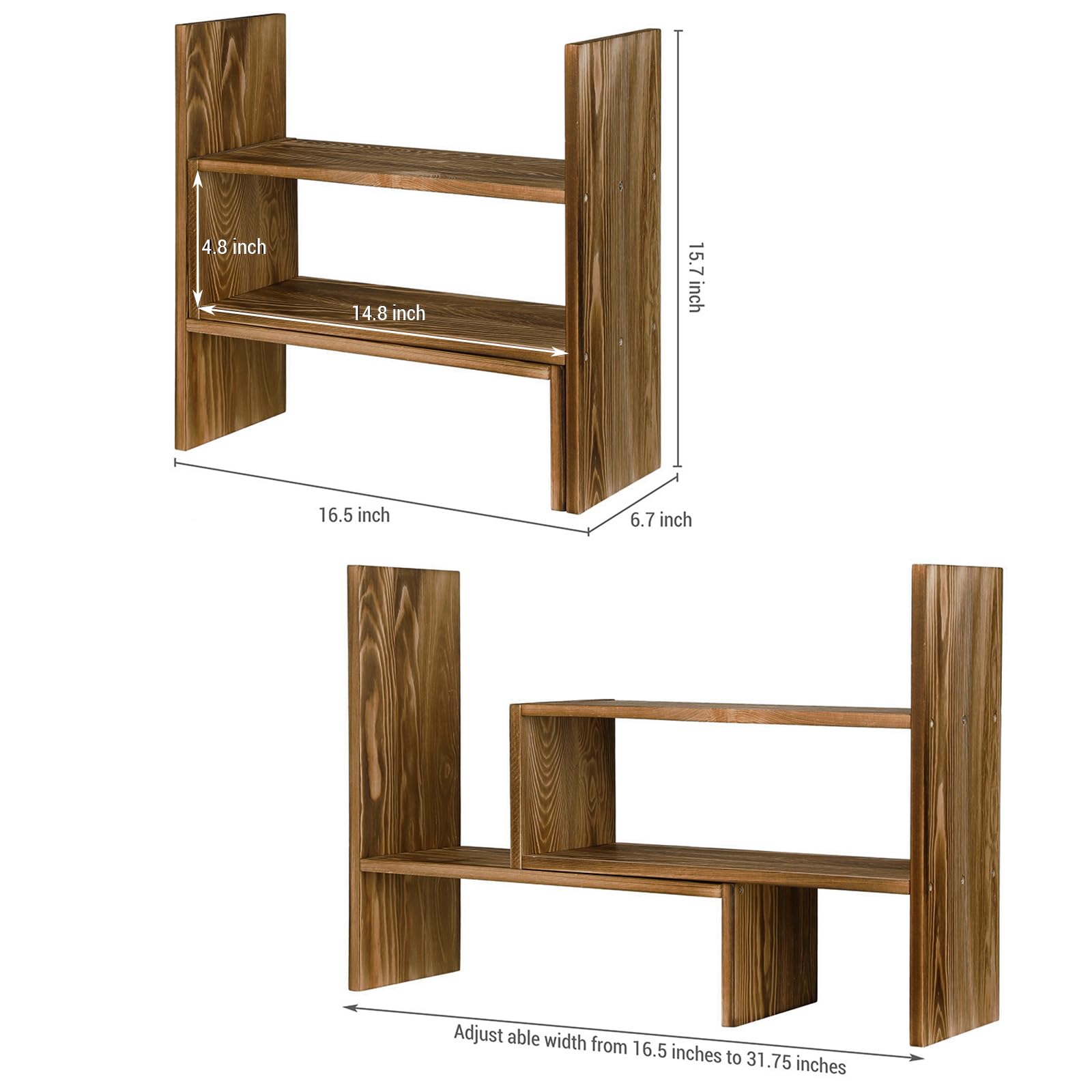MyGift Adjustable Dark Brown Solid Wood Desktop Storage Organizer Display Shelf Book Rack, Home