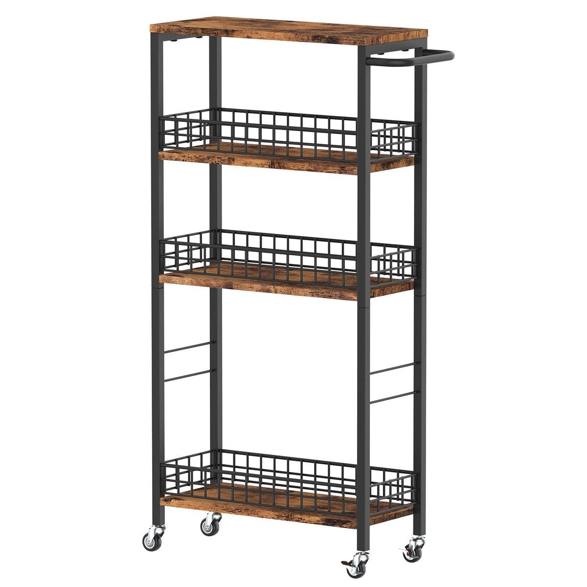 NOVIMANGO Slim Storage Cart Narrow Laundry Cart 4 Tier, Black