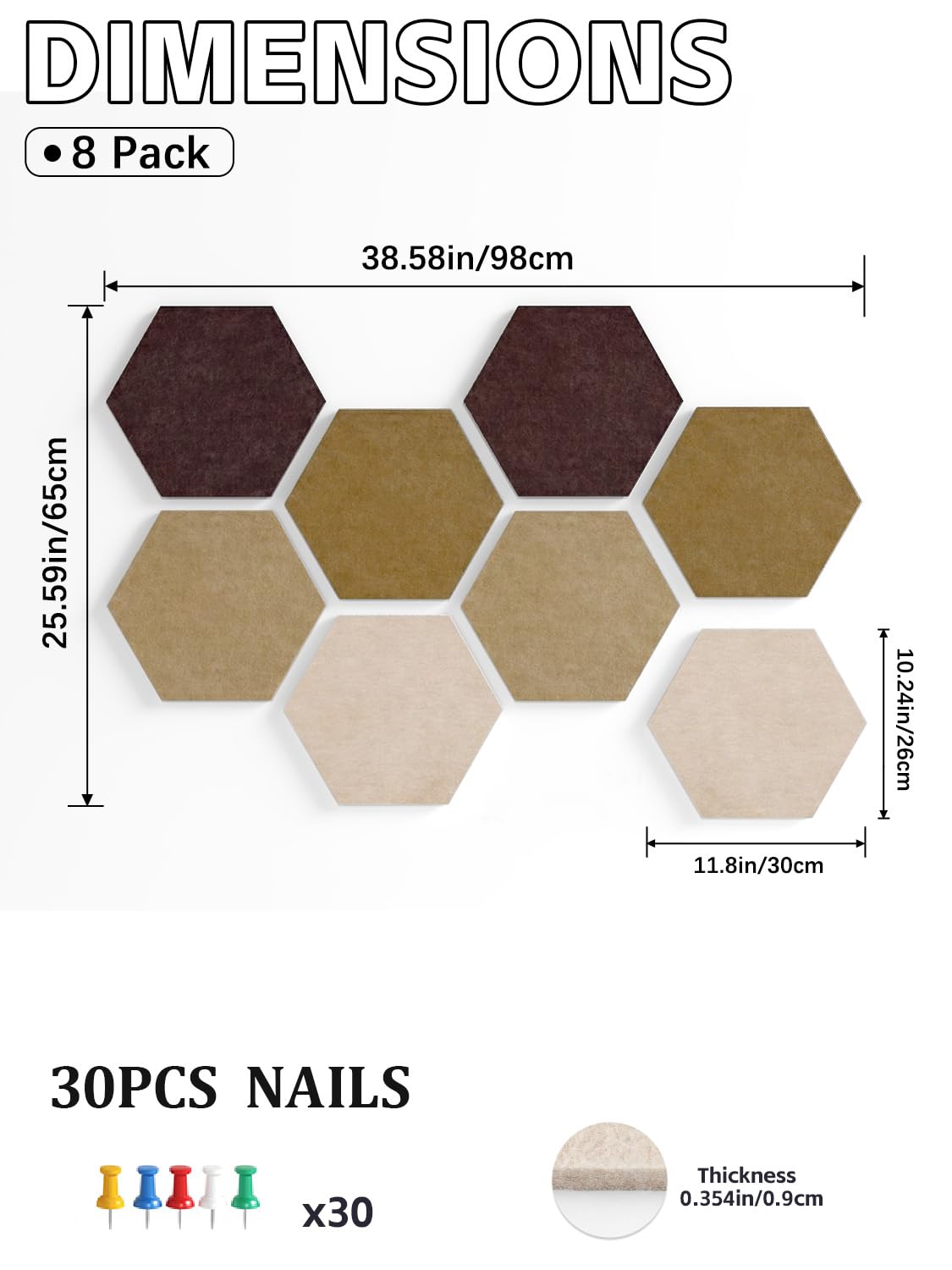 Uoisaiko 8-Pack Hexagon Felt Bulletin Board Tiles, Cork Board Alternative