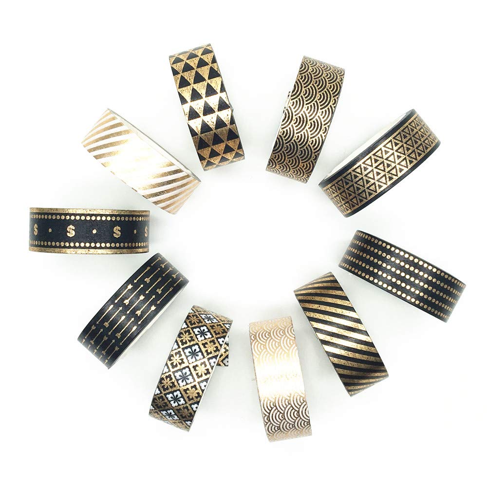 VIVIQUEN Gold Washi Tape Set 15MM Foil Skinny Masking Tape Decorative Pack for DIY Scrapbooking