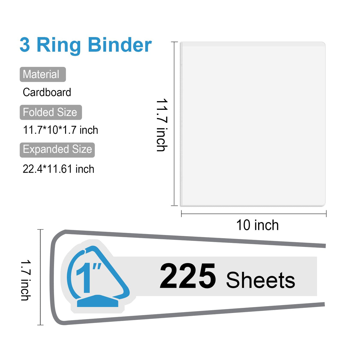 COMIX Sturdy 1 Inch D-Ring 3 Ring Binder with Clear View Cover