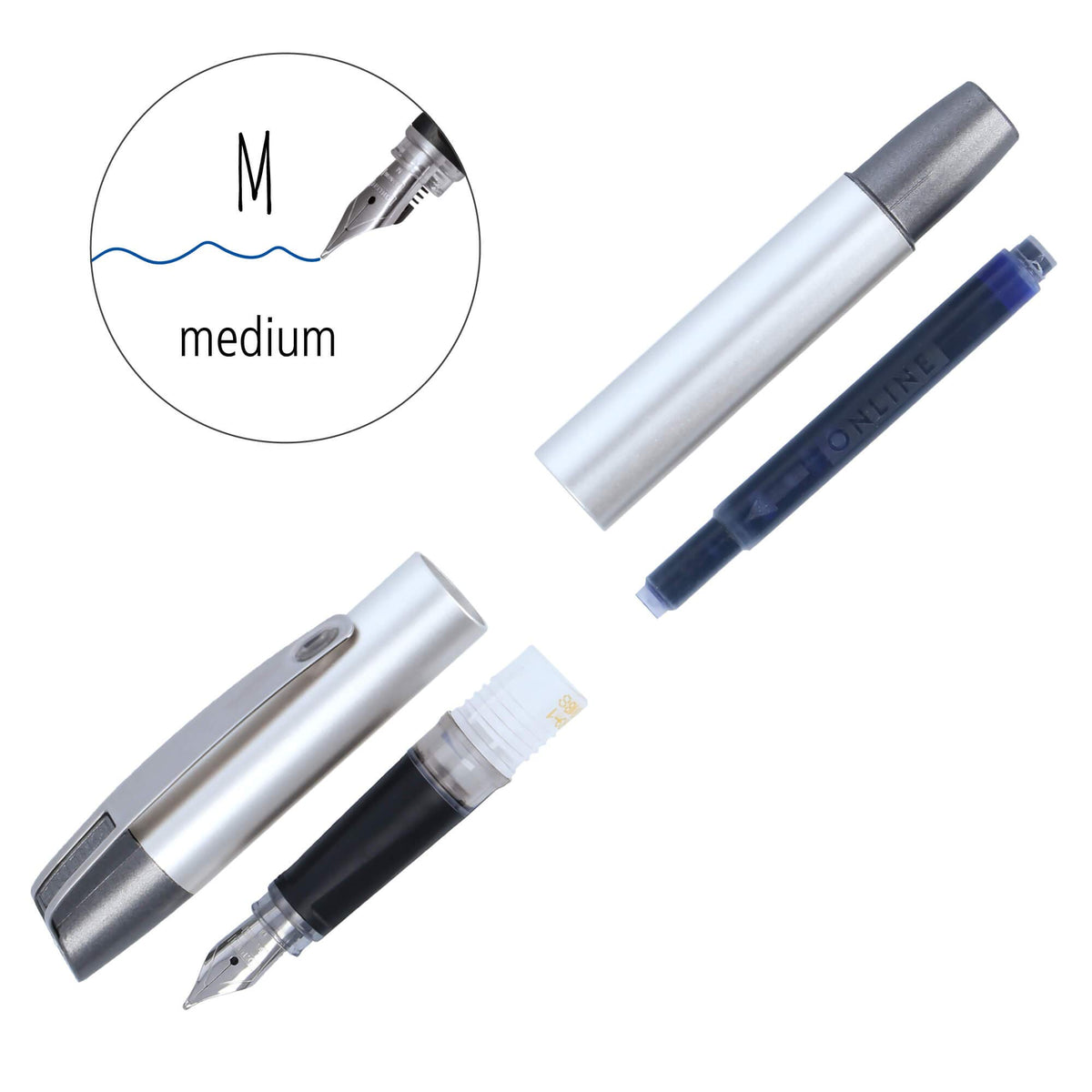 Online Ergonomic Fountain Pen for School/College - Campus Feel Grey - Solid Medium Nib, Soft Grip