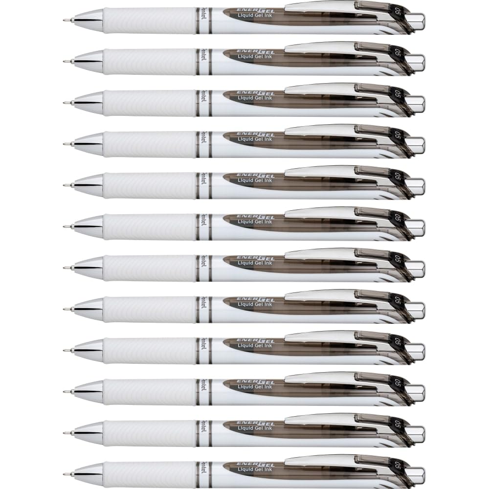 Pentel EnerGel Pearl Deluxe RTX Liquid Gel Pen, 0.5mm, Fine Line, Needle Tip, Black Ink, Box of 12