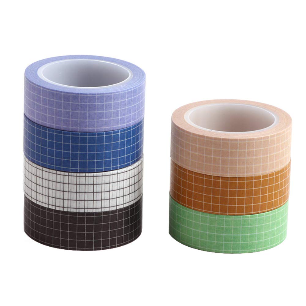7 Rolls Grid Washi Tape Set 0.6in x 32ft Colorful Writable Paper Adhesive Masking Tapes Sticky