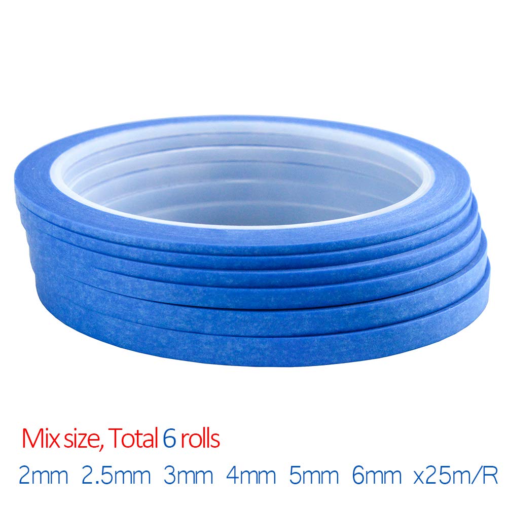 JINBING 6Rolls Washi Masking Tape for DIY Nail Arts Drawing Pattern Making 2mm 2.5mm 3mm 4mm 5mm