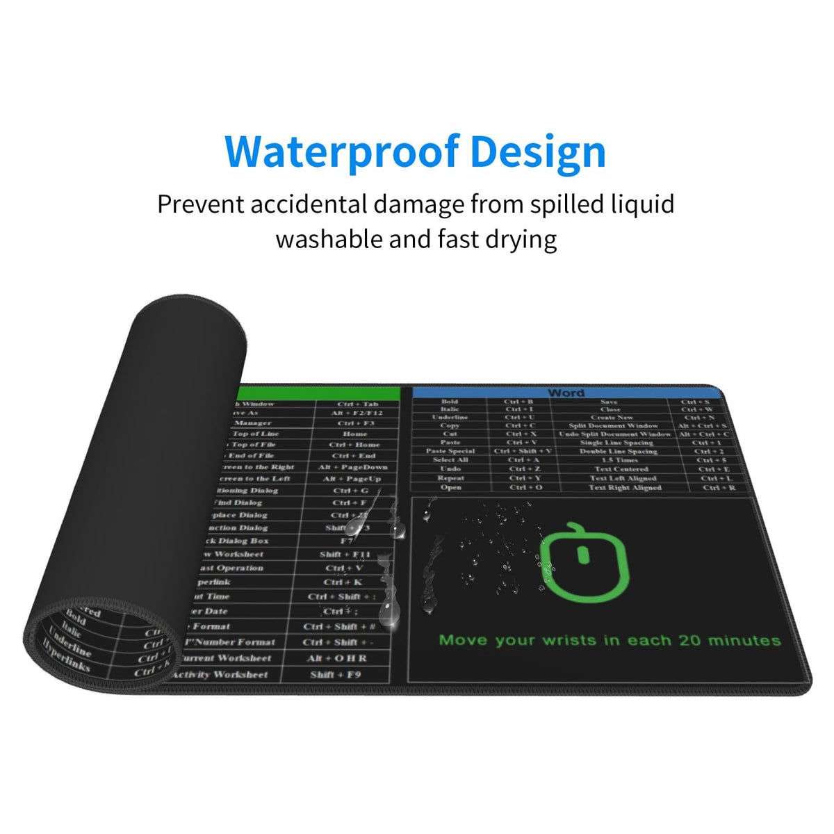 Excel Shortcut Mouse Pad XL Extended Desk Mat, Computer Mousepad