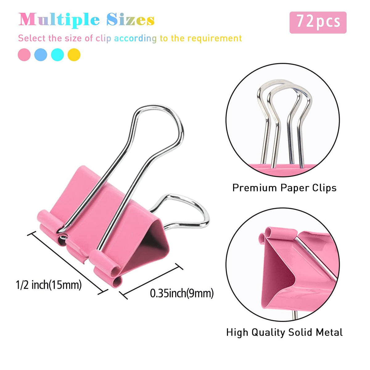 Mini Binder Clips, 120 Pack, 5/8 Inch, Color, Standard 15mm, Micro Paper Clips, Fold Clamp