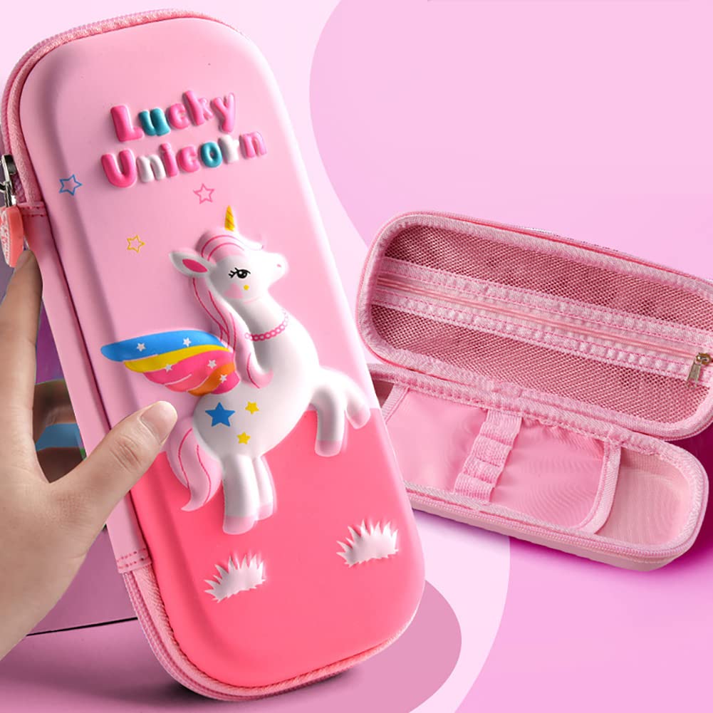MCWTH Pencil Case for Kids Girls 3D Magical Horse Large Capacity Waterproof Pencil Box with