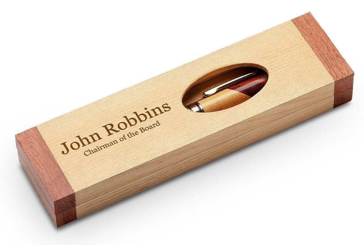 Executive Gift Shoppe | Personalized Custom Wood Pen Set with Maple and Rosewood Finish Box