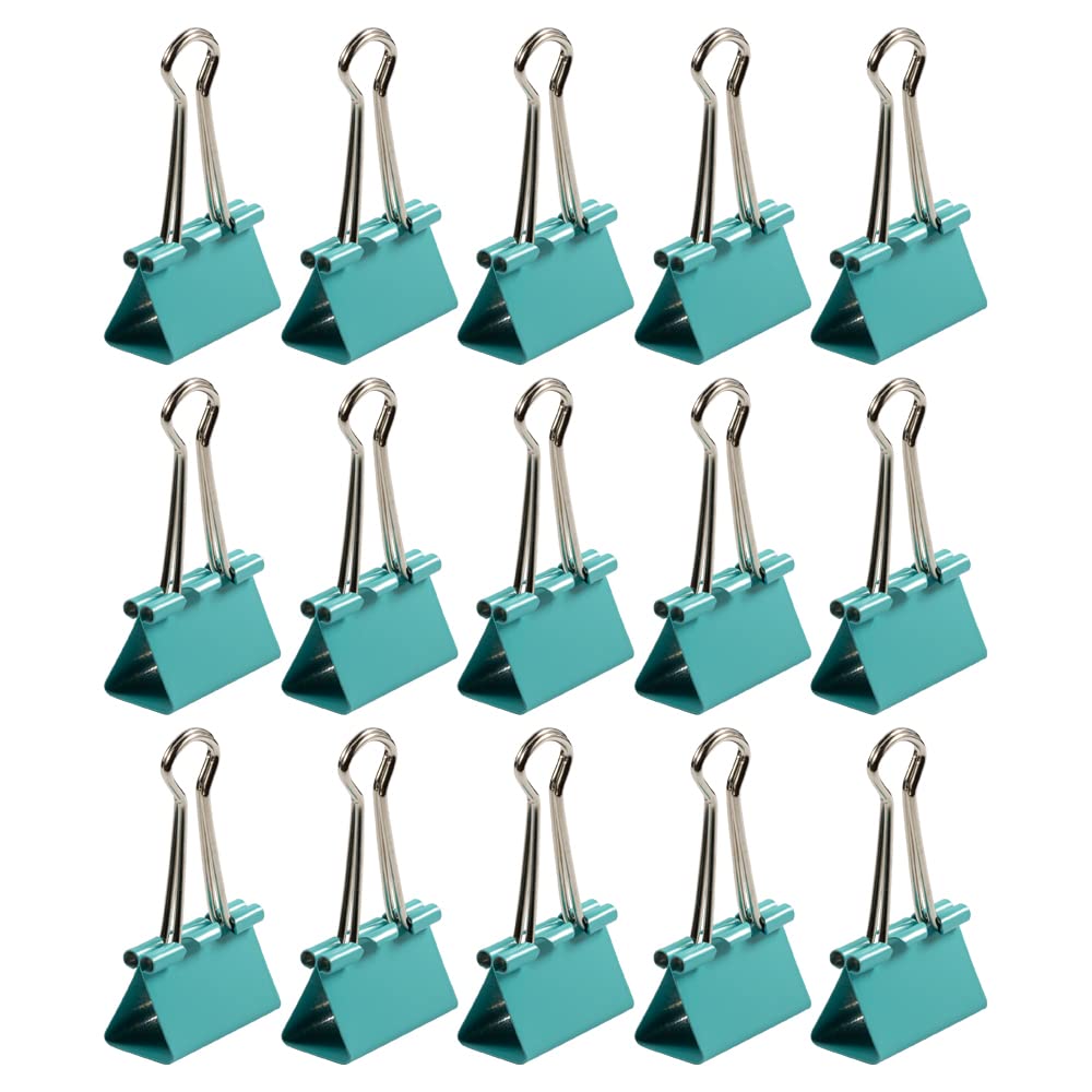 JAM PAPER Colorful Binder Clips - Medium - 1 1/4 Inch (32 mm) - Teal Binderclips - 15/Pack