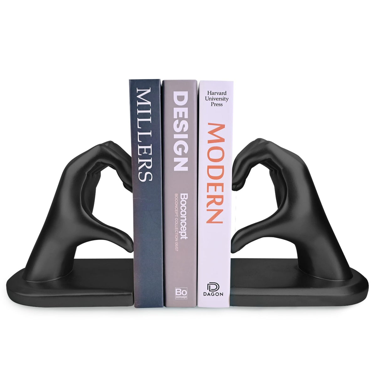 Black Decorative Bookends for Shelves, Heart Hands Book Ends Sculpture Aesthetic Decor for Bedroom
