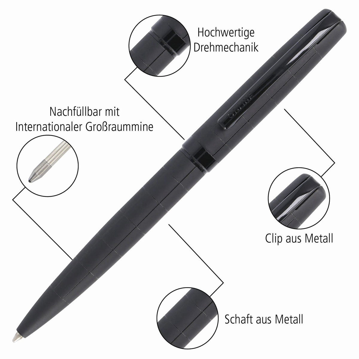 Online Eleganza Ballpen I Black I Replaceable Large Refill I Metal Biro I Ink Colour Black I