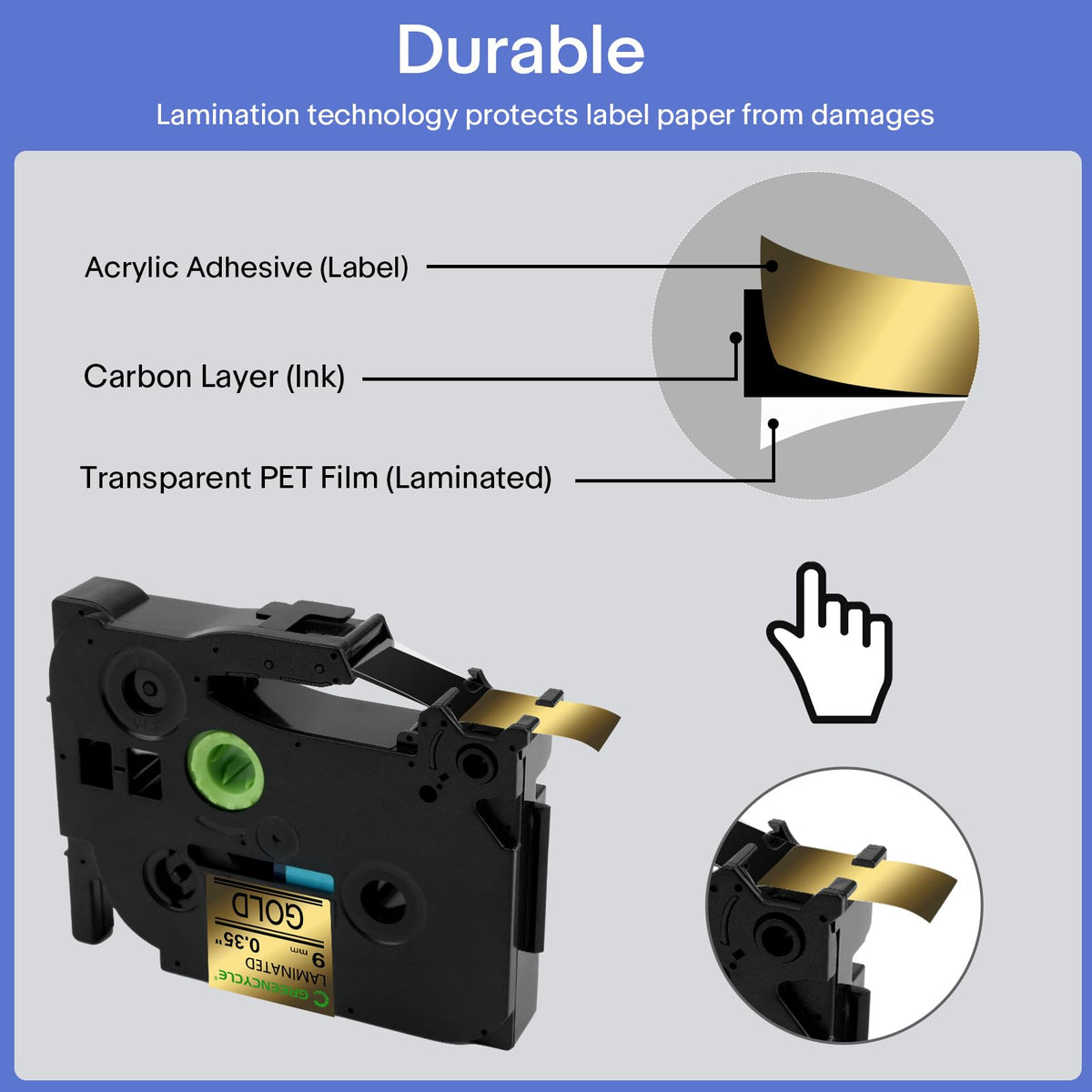 GREENCYCLE Compatible for Brother P-Touch Label Tape TZe-821 9mm 0.35" Laminated Gold TZe821 TZ-821