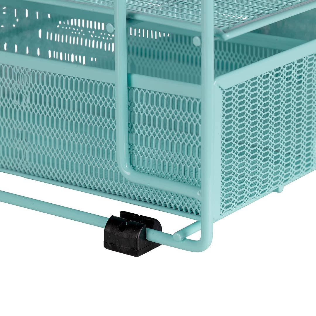 BLU MONACO Mint Green Desk Organizer With File Sorters and Drawer | Metal Mesh Desktop Storage for