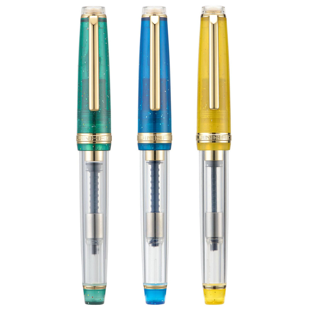 Set of 3 Jinhao 82 Fountain Pens Transparent Starry Sky Color Acrylic Extra Fine Point Gold Trim