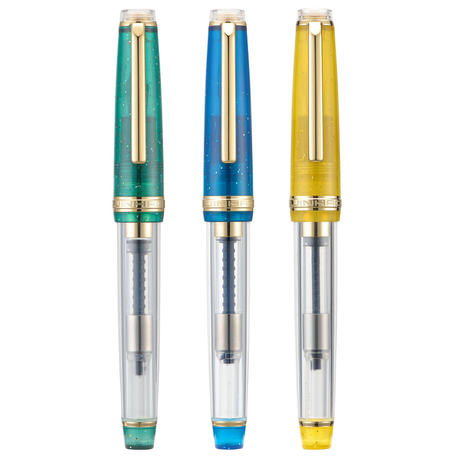 Set of 3 Jinhao 82 Fountain Pens Transparent Starry Sky Color Acrylic Extra Fine Point Gold Trim