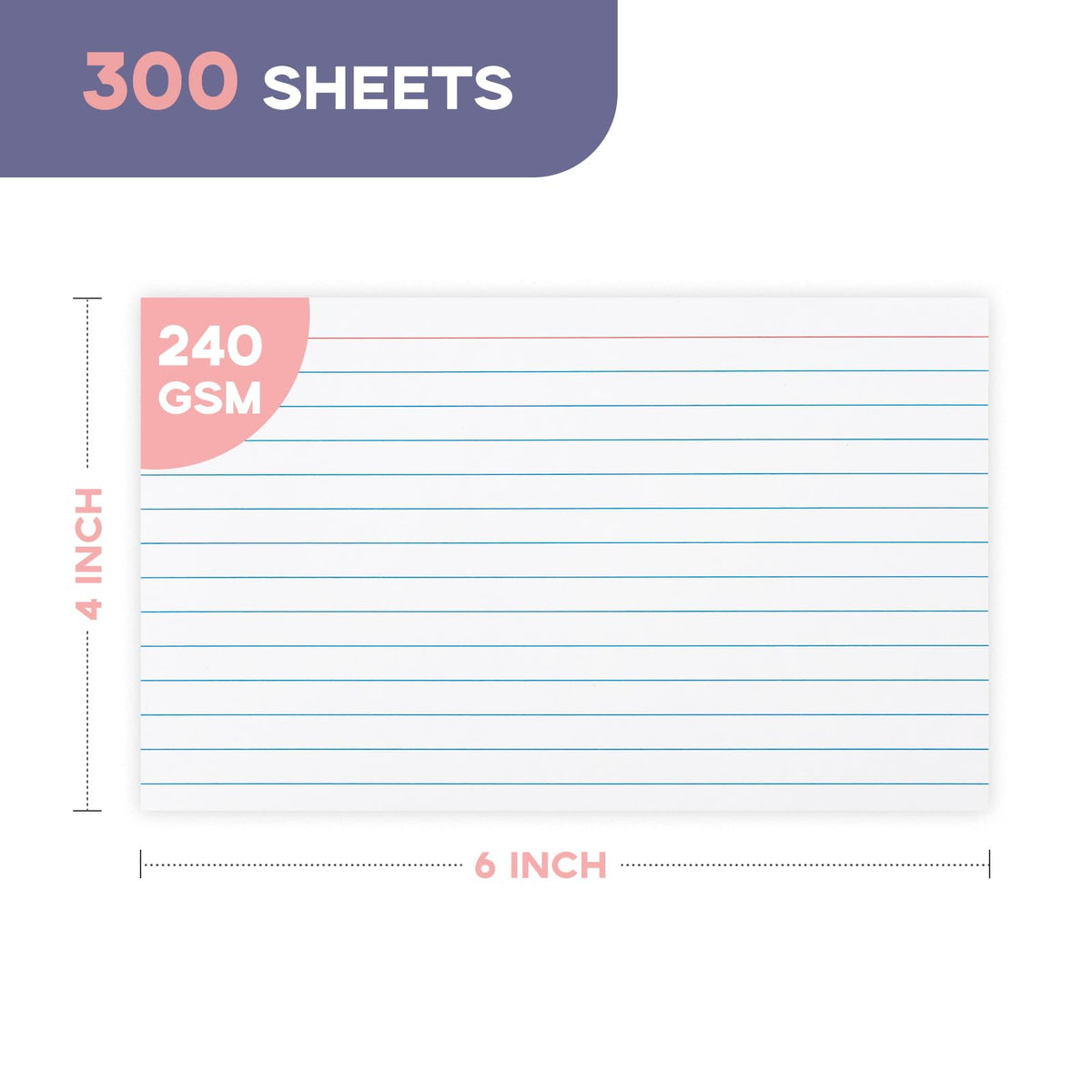 Goefun 240GSM/90LB 4x6 Heavy Weight Lined Note Cards White 300 Pack