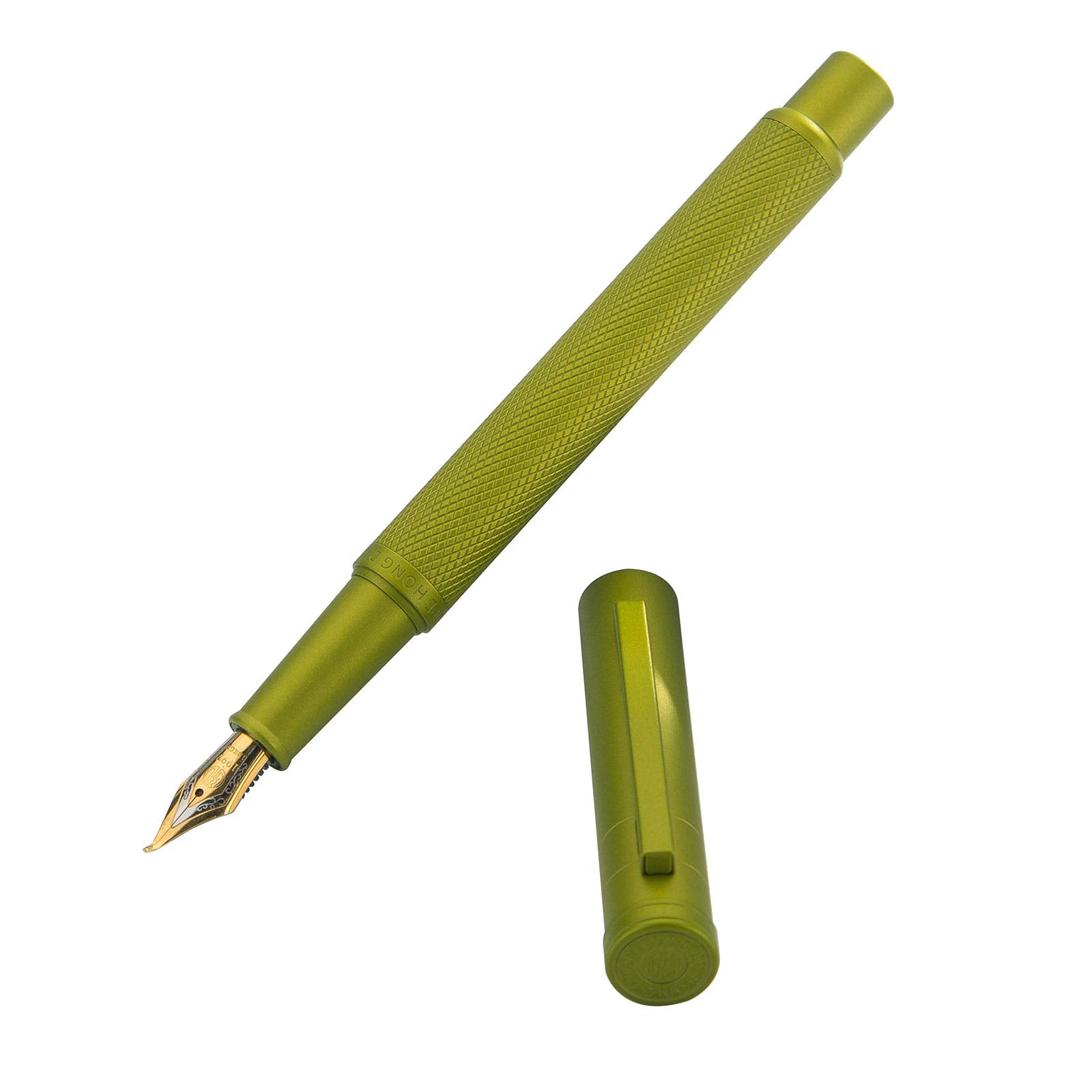 Asvine Mustard Yellow Forest Fountain Pen Bent Nib, Classic Design with Converter and Metal Pen